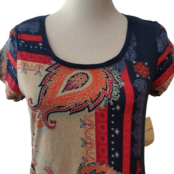 Lucky Brand Womens NWT Blue Red Orange Paisley Bandana Print S/S T-Shirt Top S - Picture 4 of 10